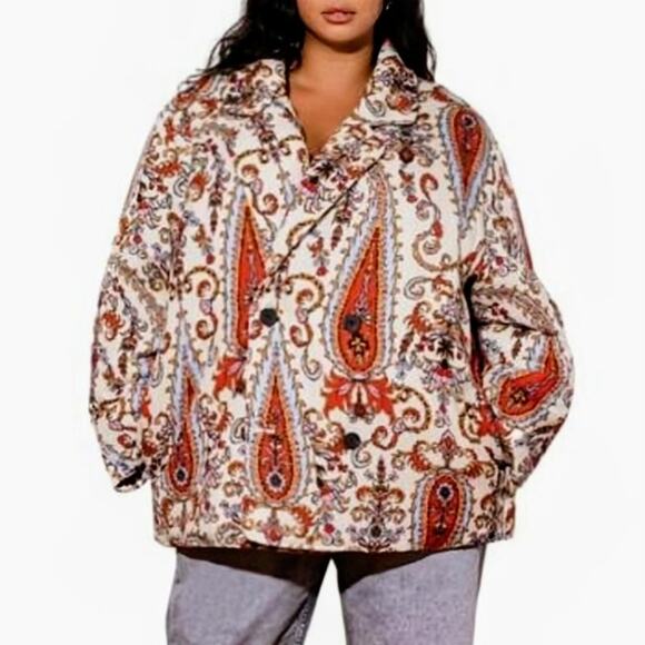 Mara Hoffman Levine Quilted Paisley Puff Coat Double Breasted Cream Multi 2X